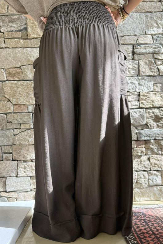 Basso Shirring Sailor Palazzo Pant Bitter Chocolate